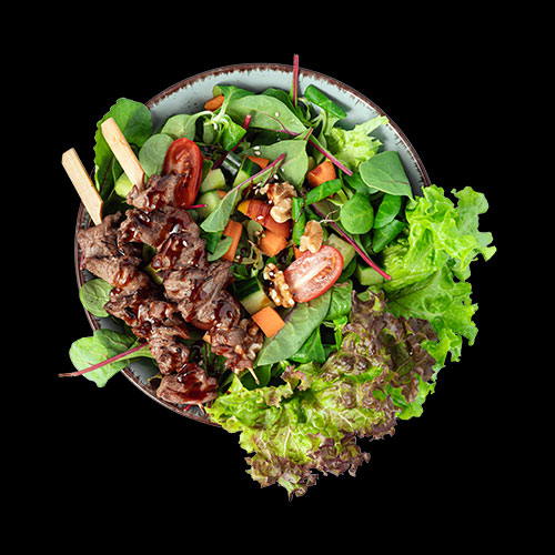 101. Salat mit Rindfleischspießen